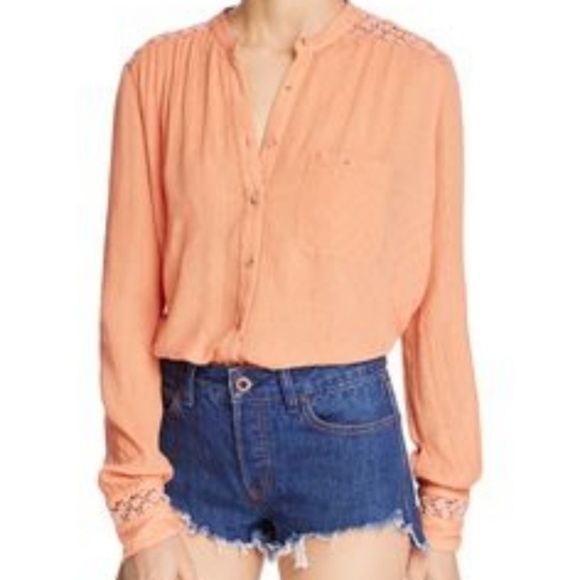 New Free People Peach The Best Button Down Blouse - Picture 8 of 8